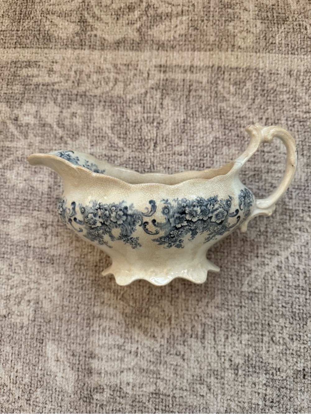 Antique Blue & White Brooklyn Transferware Footed Creamer | Staffordshire